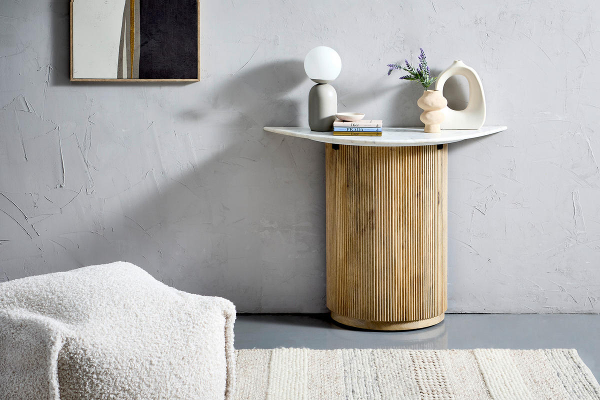 KONSOLENTISCH Mangoholz vollmassiv Naturfarben, Weiß  - Naturfarben/Weiß, Design, Holz/Stein (100/76/40cm) - Livetastic