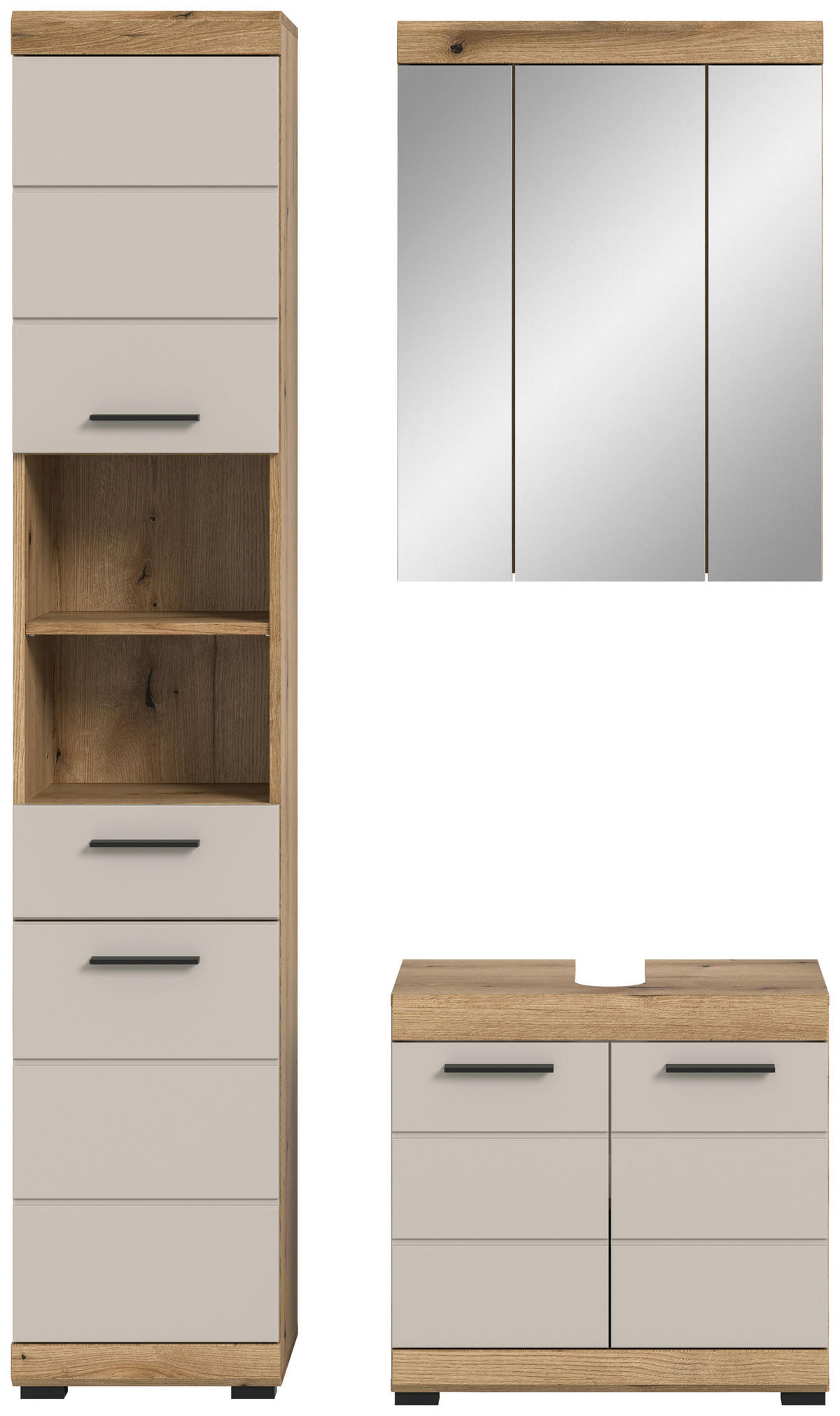 BADEZIMMER 3-teilig  in 97 cm  - Kaschmir/Schwarz, MODERN, Glas/Holzwerkstoff (97cm) - MID.YOU
