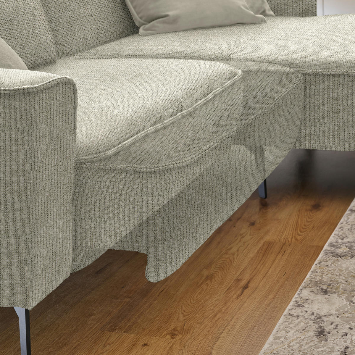 ECKSOFA in Flachgewebe Beige  - Beige/Schwarz, Design, Textil/Metall (285/190cm) - Johann Jakob