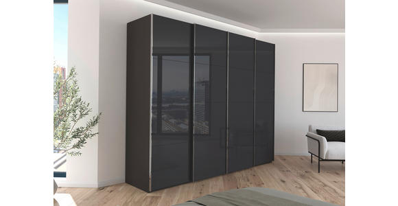 SCHWEBETÜRENSCHRANK 271/235/68 cm 4-türig Graphitfarben, Schwarz - Chromfarben/Graphitfarben, Design, Glas/Holzwerkstoff (271/235/68cm) - Novel