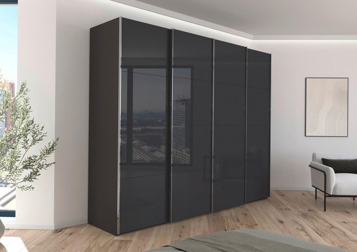 SCHWEBETÜRENSCHRANK 271/223/68 cm 4-türig Graphitfarben, Schwarz  - Chromfarben/Graphitfarben, Design, Glas/Holzwerkstoff (271/223/68cm) - Novel