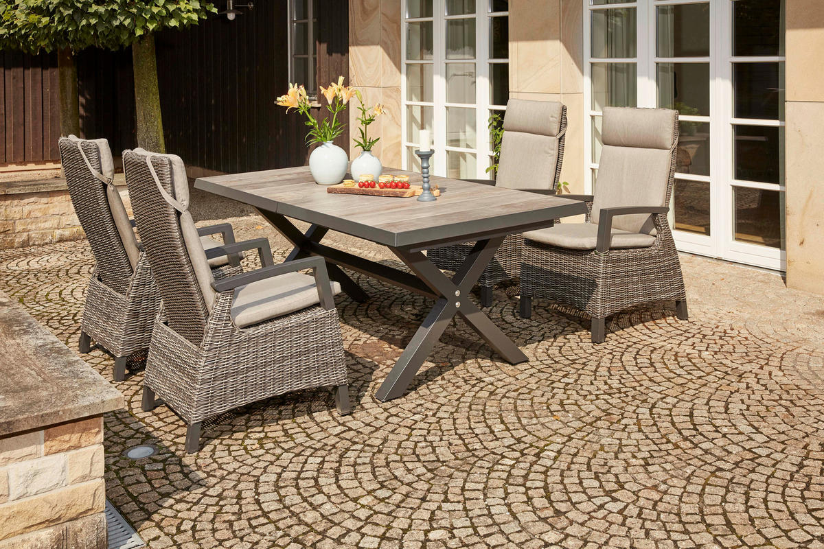 GARTENTISCH 200-260/100/77 cm Metall rechteckig  - Anthrazit/Graubraun, Basics, Keramik/Metall (200-260/100/77cm) - Siena Garden