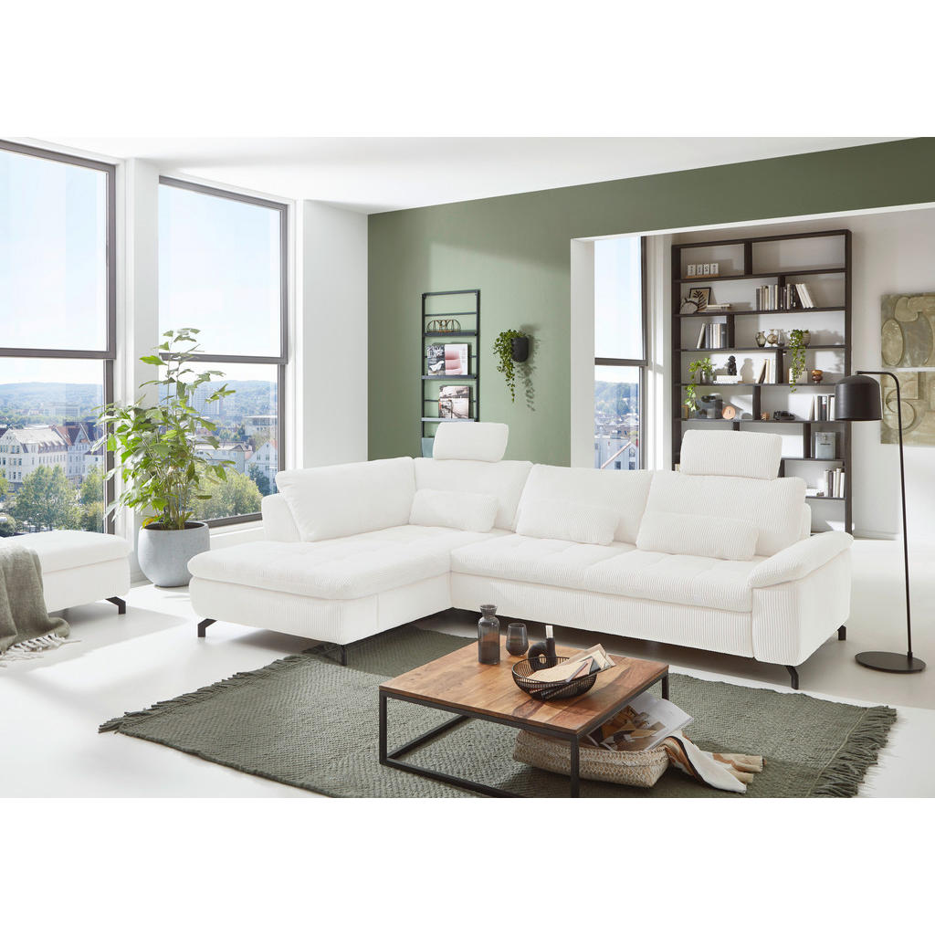 Thumbnail - Beldomo Style Ecksofa Sense, Creme, Natur, Textil, 3-Sitzer, Ottomane links, Eckteil, L-Form, 291x197 cm, Goldenes M, Ty...