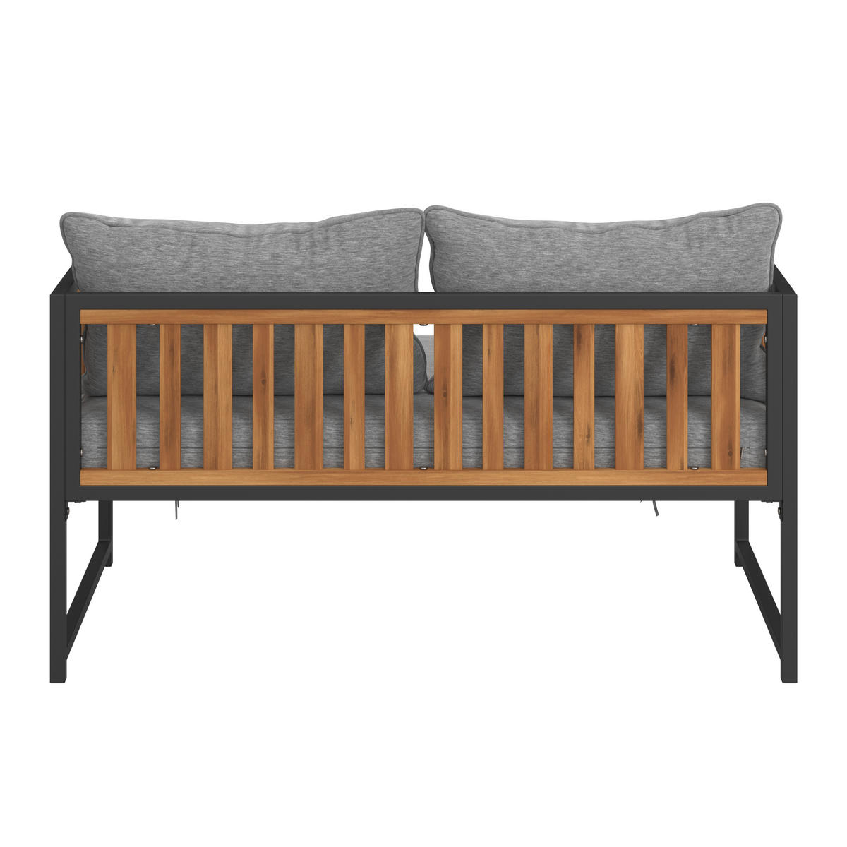 LOUNGEGARNITUR   Akazie massiv Eisen  - Schwarz/Akaziefarben, MODERN, Holz/Textil - Beldano