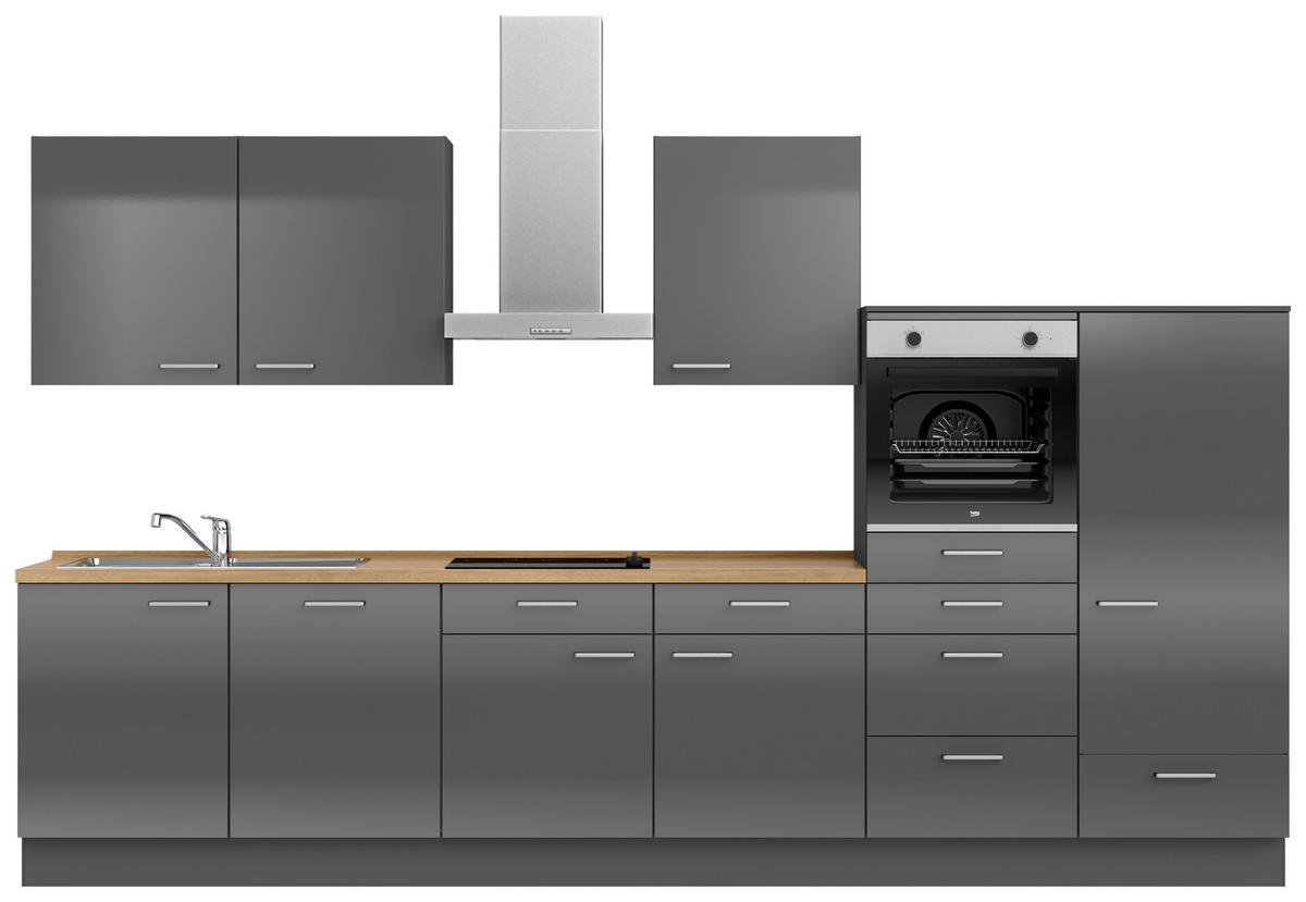 KÜCHENLEERBLOCK 360 cm   in Eichefarben, Schieferfarben  - Schieferfarben/Edelstahlfarben, MODERN, Holzwerkstoff/Metall (360cm) - Nobilia