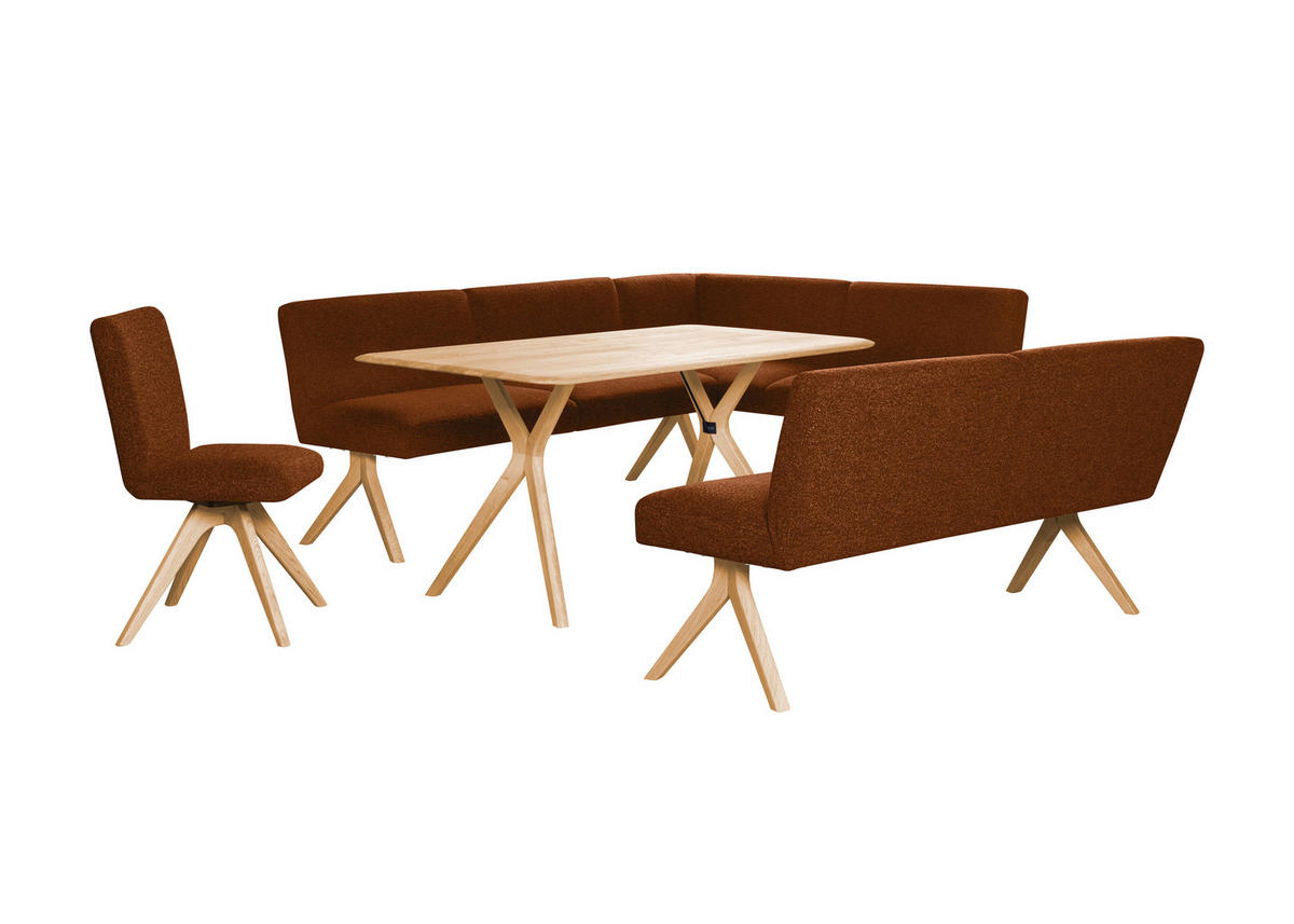 ECKBANK 238/172 cm Webstoff Haselnussfarben Eiche vollmassiv   - Eichefarben/Haselnussfarben, KONVENTIONELL, Holz/Textil (238/172cm) - Linea Natura