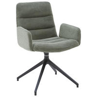 ARMLEHNSTUHL  Lederauswahl, Stoffauswahl, Sitzfläche 180° drehbar Cord  Graugrün  - Schwarz/Graugrün, Design, Textil/Metall (61/88/66cm) - Dieter Knoll