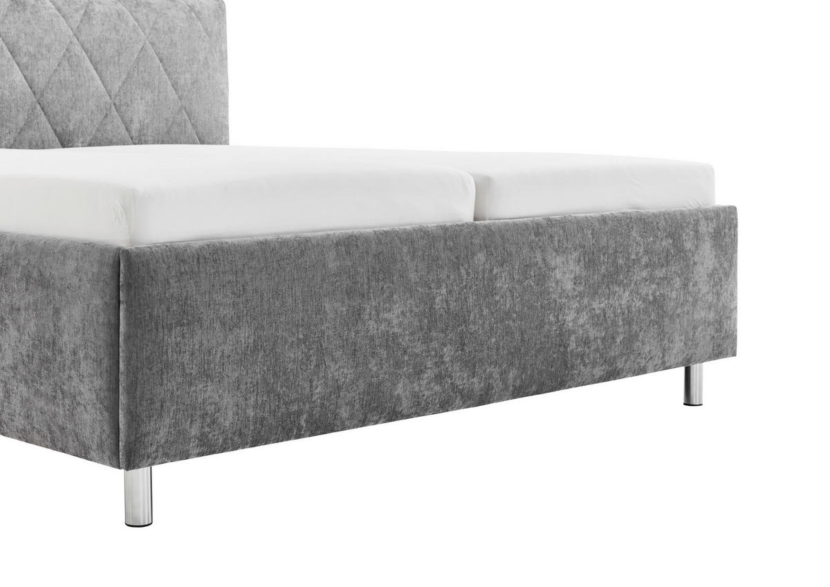 POLSTERBETT 180/200 cm,  in Grau, Matratze, Lattenrost, motorische Verstellbarkeit, Fernbedienung, H2 + H3 = mittel + fest  - Chromfarben/Weiß, MODERN, Textil/Metall (180/200cm) - Xora