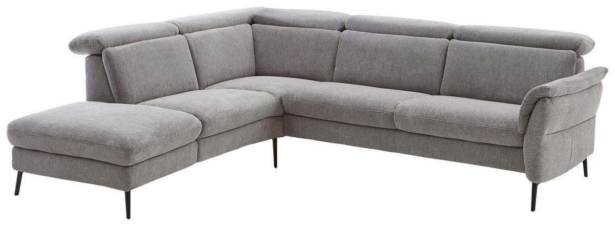 ECKSOFA in Struktur Grau  - Schwarz/Grau, Modern, Textil/Metall (235/275cm) - Cantus