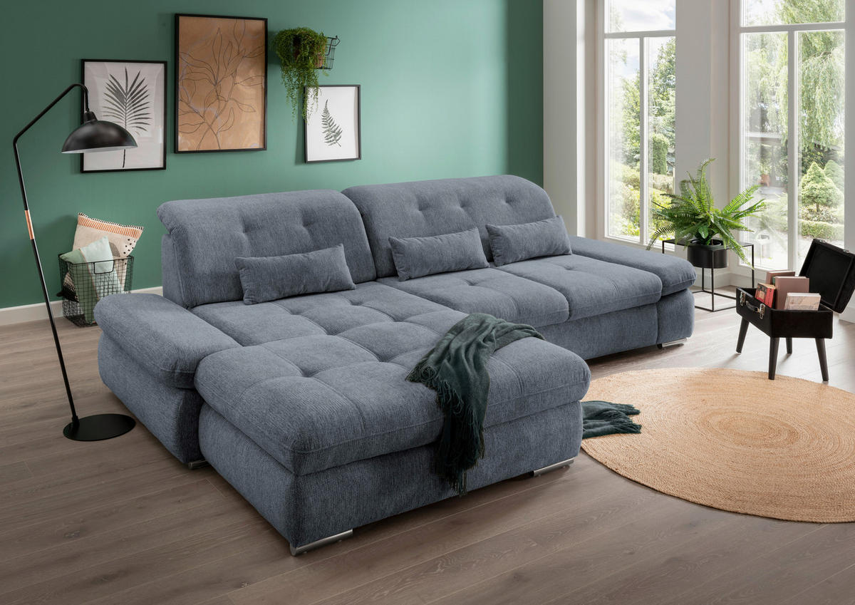 ECKSOFA in Chenille Hellblau  - Chromfarben/Hellblau, Design, Textil/Metall (196/300cm) - Livetastic