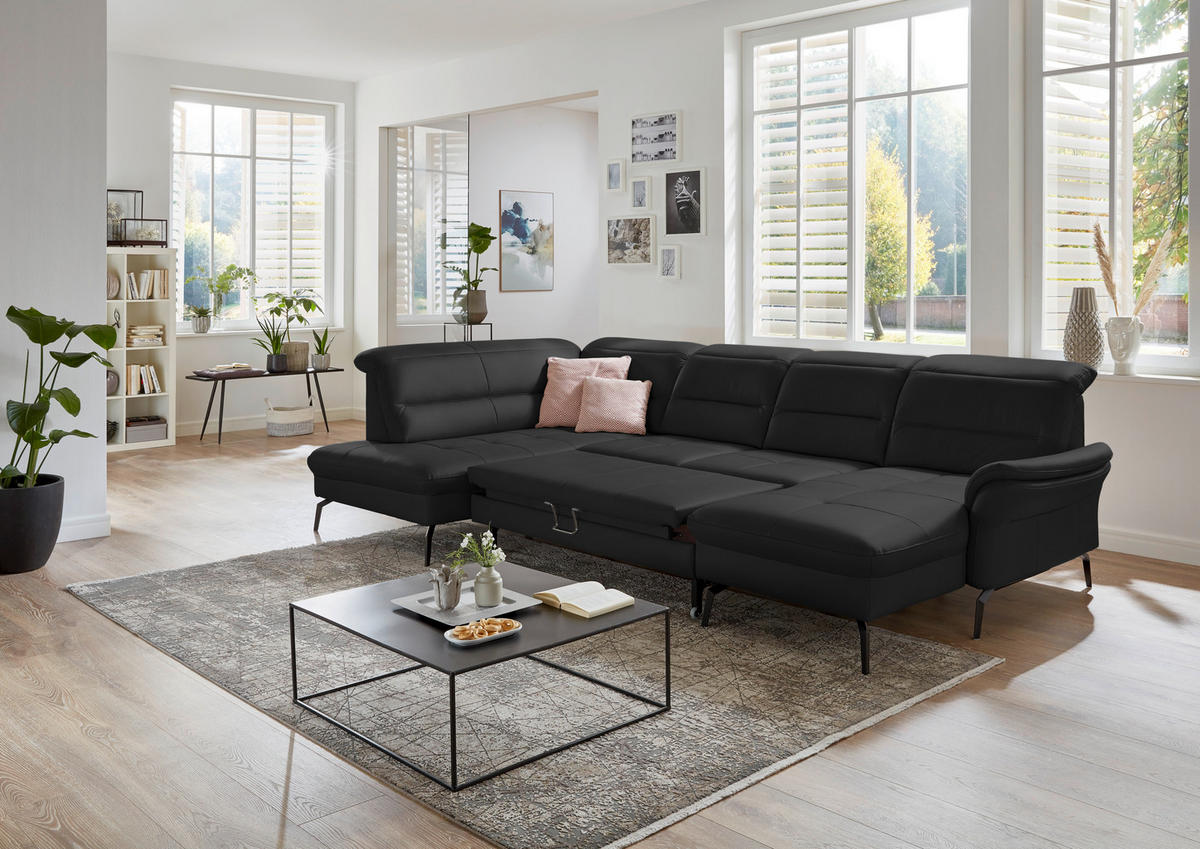 WOHNLANDSCHAFT in Echtleder Dunkelbraun  - Dunkelbraun/Schwarz, Design, Leder/Metall (206/336/181cm) - Beldomo Speed