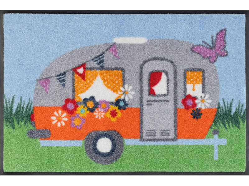 FUßMATTE 40/60 cm Happy camping  - Multicolor, KONVENTIONELL, Kunststoff/Textil (40/60cm) - wash+dry