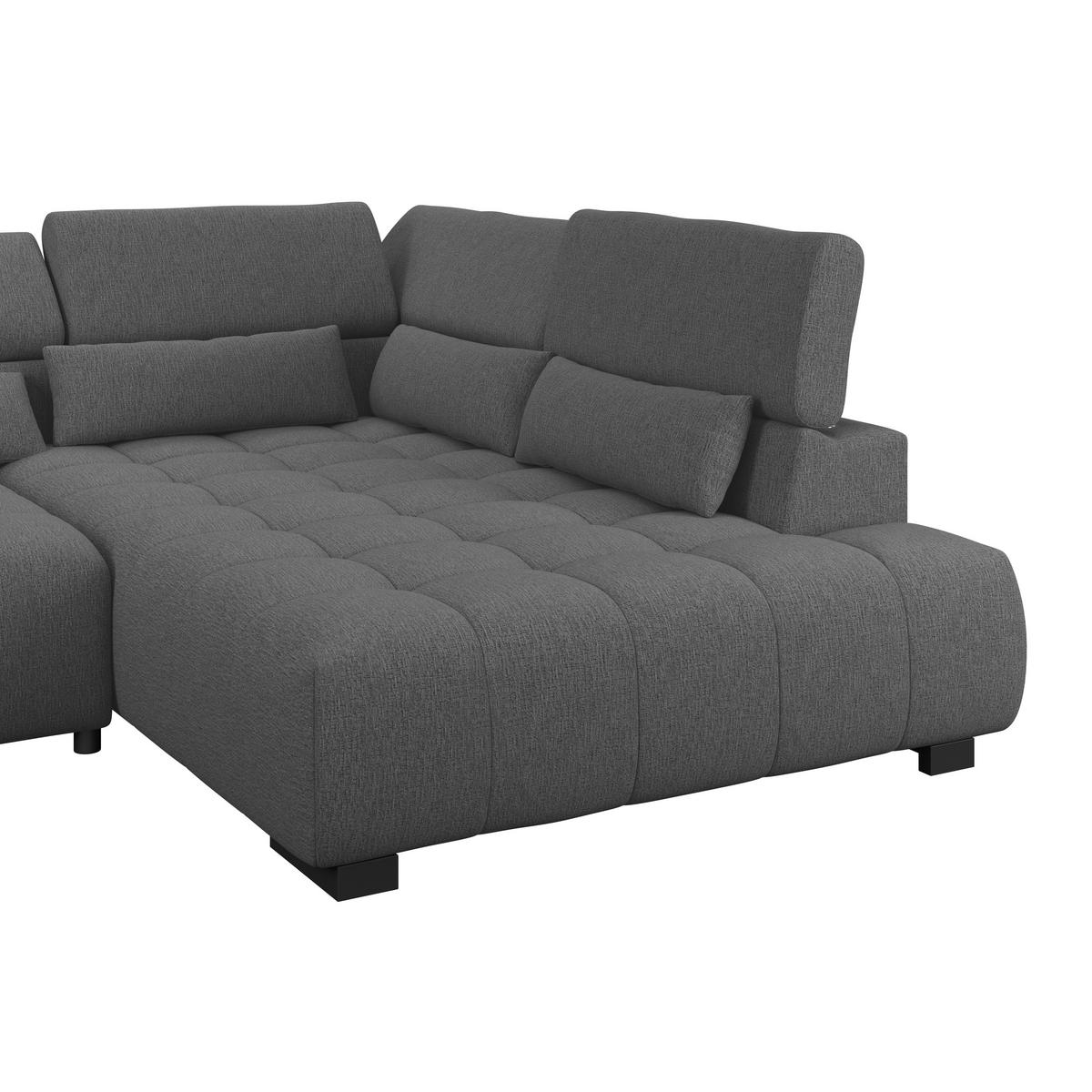 ECKSOFA MATERA Anthrazit Chenille, Struktur Nierenkissen, Kopfteilverstellung, Sitzvorzug  - Anthrazit/Schwarz, Trend, Holz/Textil (311/226cm) - MID.YOU
