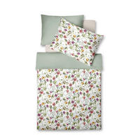 POSTELJNINA 140/200 cm mako saten bela, starinsko roza, olivno zelena   - bela/starinsko roza, Konvencionalno, tekstil (140/200cm) - Fleuresse