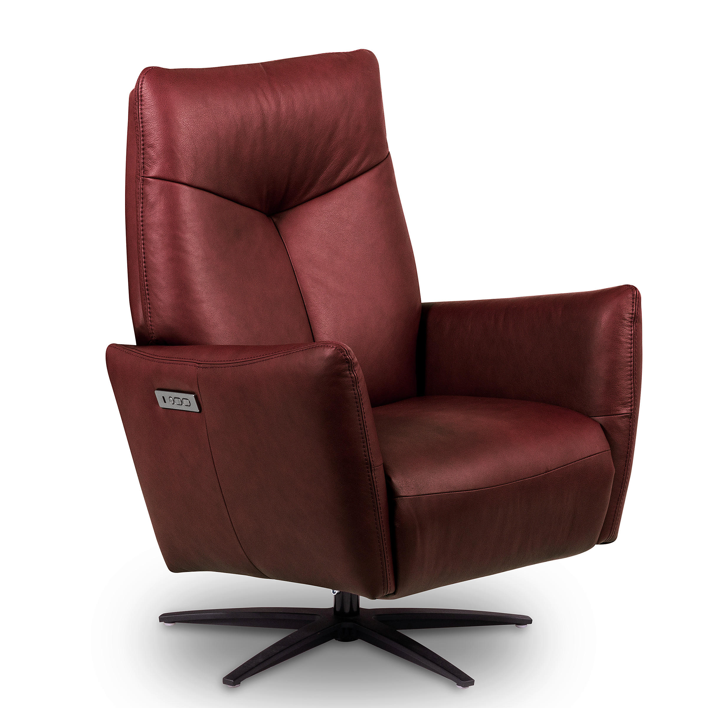 RELAXSESSEL Leder Kirschrot  - Schwarz/Kirschrot, Design, Leder/Metall (76/107/88cm) - Livetastic