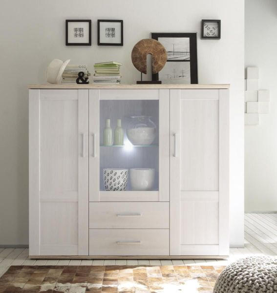 KOMODA VISOKA 156/137/46 cm bijela, boje ariša - boje ariša/bijela, Konvencionalno, staklo/drvni materijal (156/137/46cm) - Xora