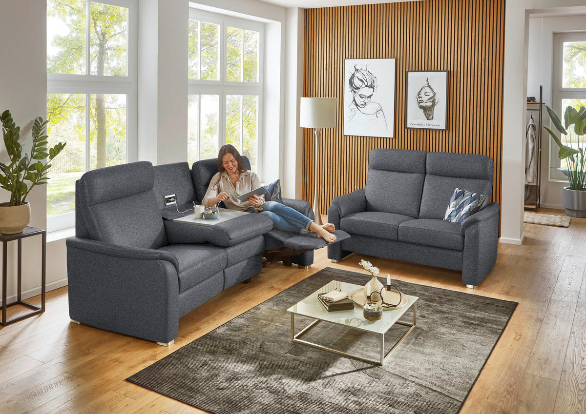 SITZGARNITUR  in Flachgewebe Anthrazit  - Anthrazit/Alufarben, KONVENTIONELL, Textil/Metall (218/156/107/103/95cm) - Beldomo Comfort