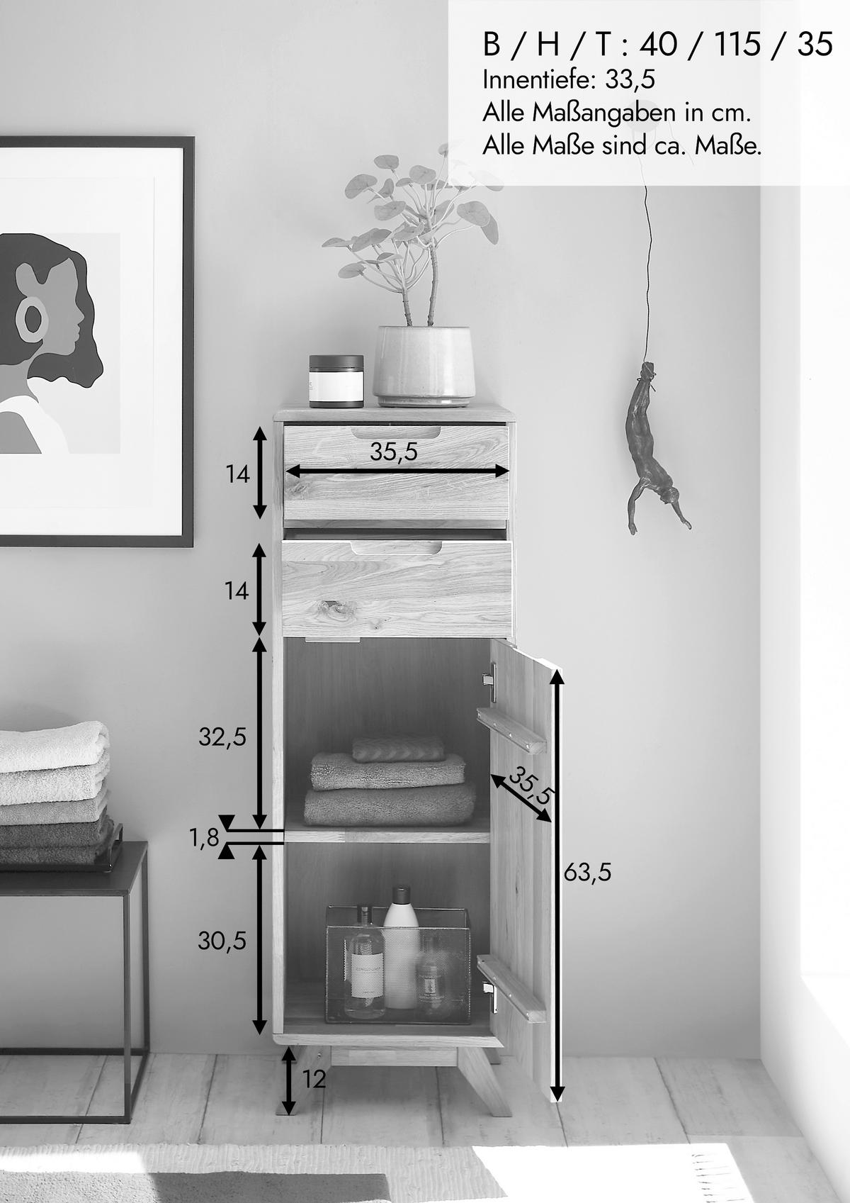 MIDISCHRANK 40/115/35 cm  - Wildeiche, Basics, Holz (40/115/35cm) - Linea Natura