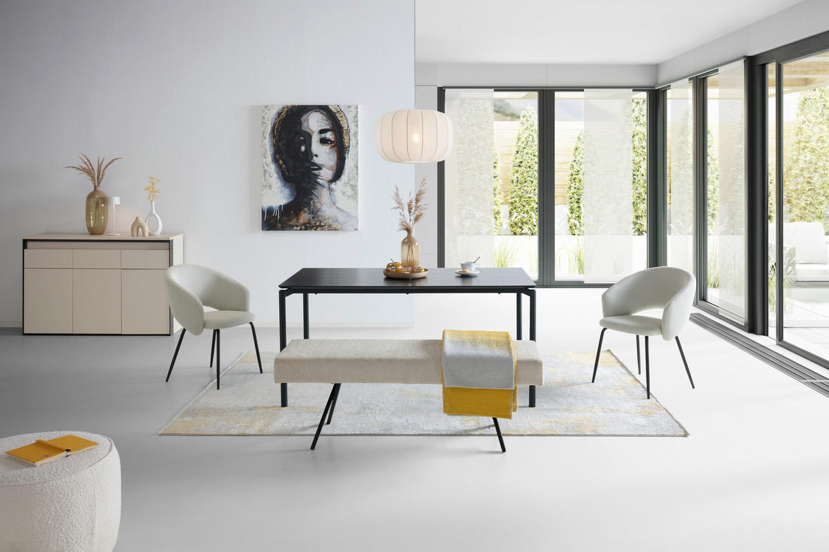 SITZBANK 140/49/47 cm Leinenoptik Beige  - Beige/Schwarz, KONVENTIONELL, Textil/Metall (140/49/47cm) - MID.YOU