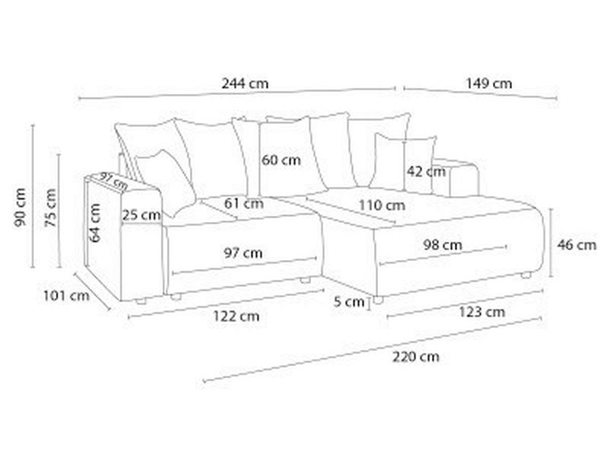 ECKSOFA Ottomane rechts  ATILLA Hellgrün Cord  - Schwarz/Hellgrün, MODERN, Kunststoff/Textil (244/149cm)