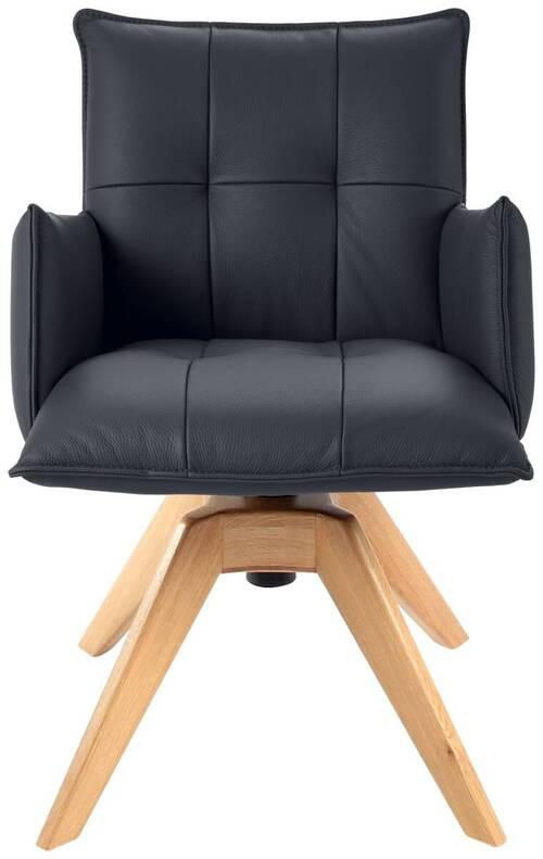 ARMLEHNSTUHL in Echtleder pigmentiert - Eichefarben/Dunkelblau, Design, Leder/Holz (86/57/65cm) - Valnatura