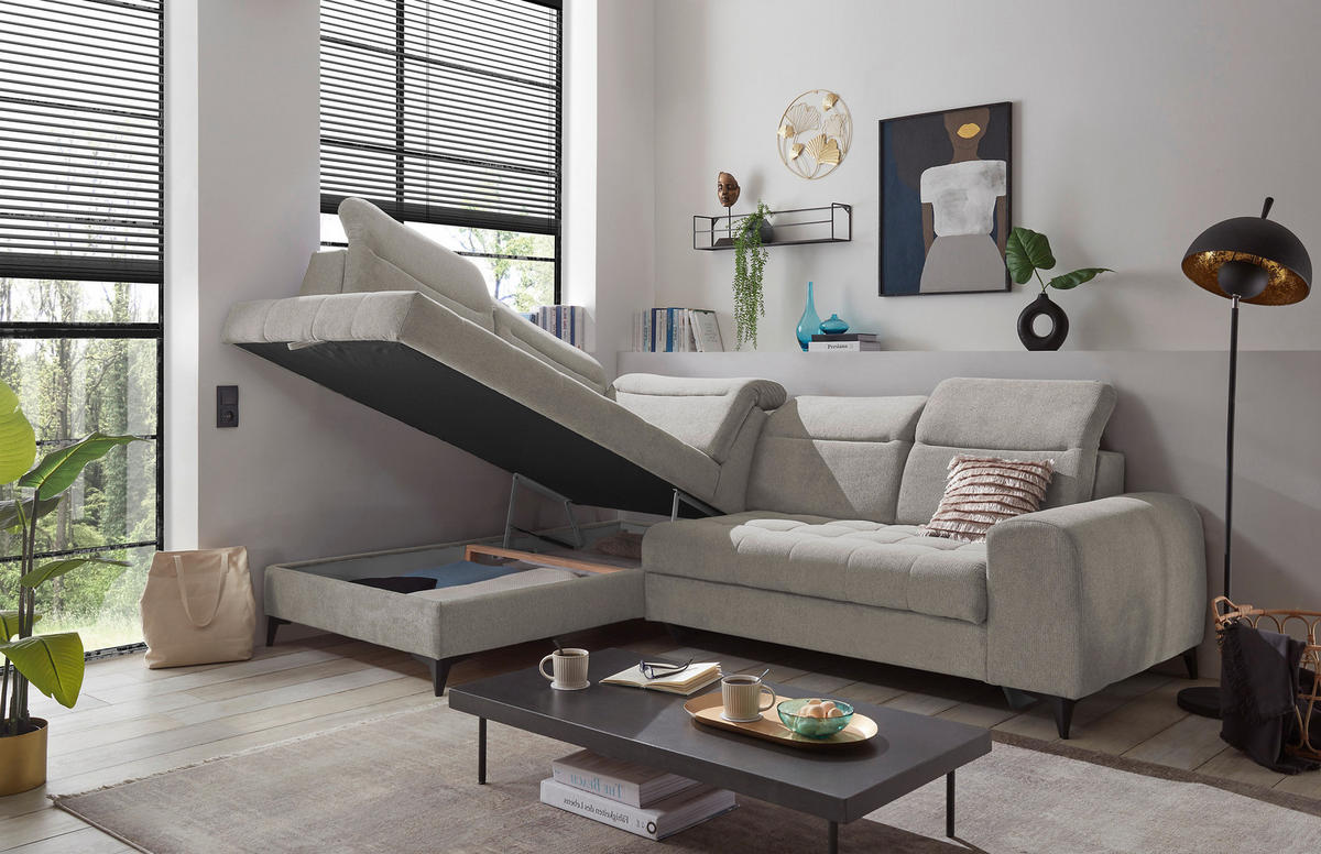 ECKSOFA in Webstoff Taupe  - Taupe/Schwarz, Konventionell, Kunststoff/Textil (200/282cm) - MID.YOU
