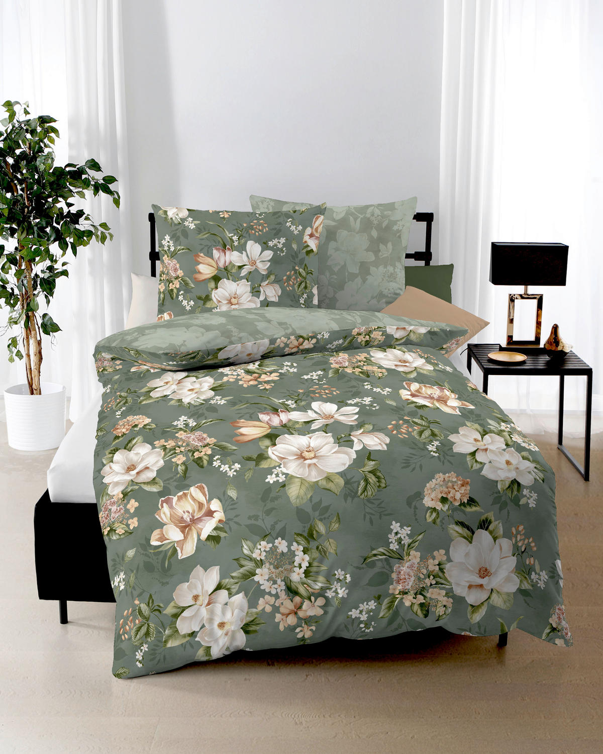 BETTWÄSCHE Magnolia Makosatin 140/200 cm  - Grün, Basics, Textil (140/200cm) - Kaeppel