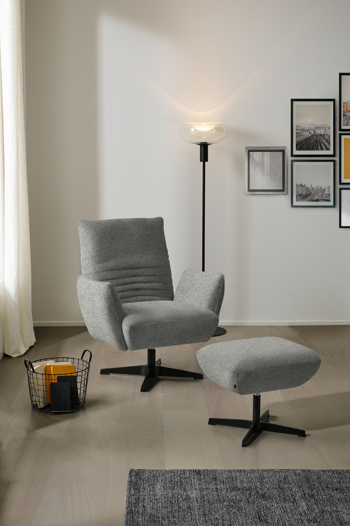 SESSEL in Bouclé Grau  - Schwarz/Grau, Design, Textil/Metall (60/94/86cm) - Dieter Knoll