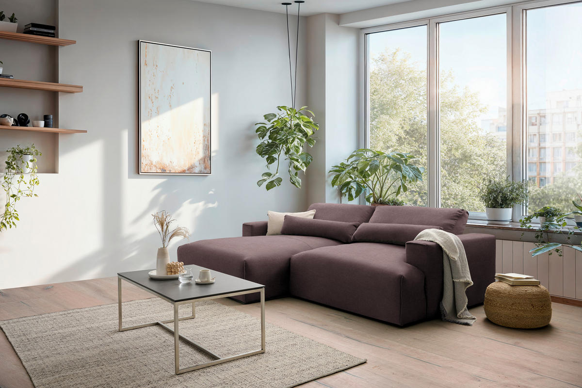 ECKSOFA Struktur Mauve  - Mauve/Schwarz, Design, Kunststoff/Textil (187/267cm) - Stylife