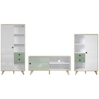 WOHNWAND  in Eichefarben, Hellgrün, Weiß Hochglanz  355/188/40 cm  - Eichefarben/Weiß Hochglanz, MODERN, Holzwerkstoff/Kunststoff (355/188/40cm) - Boxxx