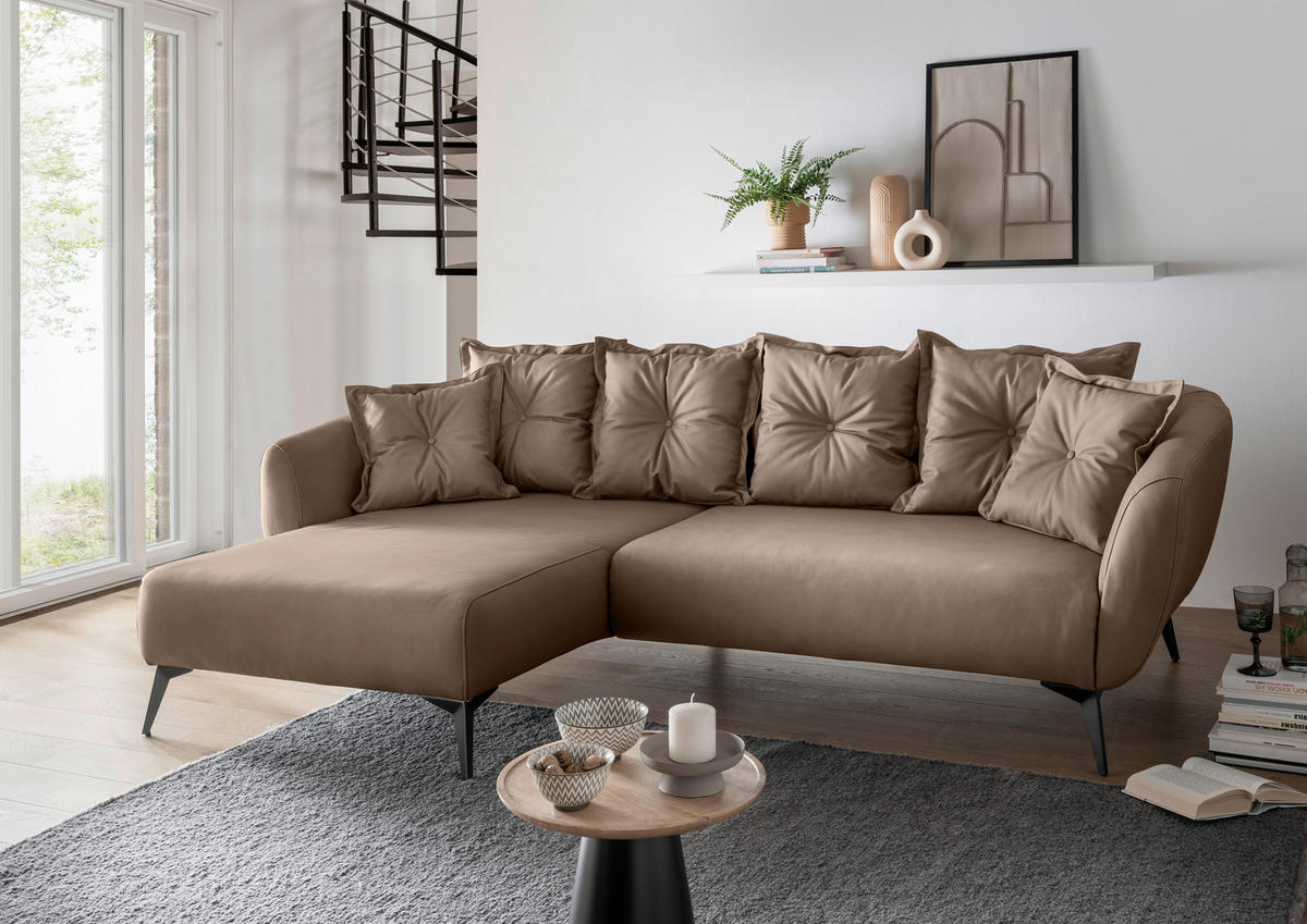 ECKSOFA Braun Lederlook  - Schwarz/Braun, MODERN, Textil/Metall (162/277cm) - Livetastic