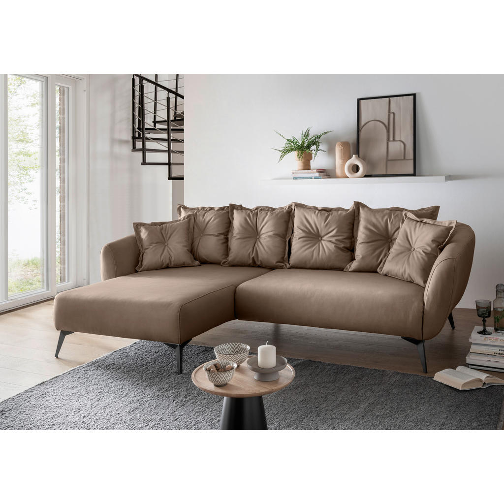 Thumbnail - Livetastic Ecksofa, Braun, Textil, 4-Sitzer, Füllung: Schaumstoff, L-Form, Ottomane links, 277x162 cm, Made in EU, Rücke...