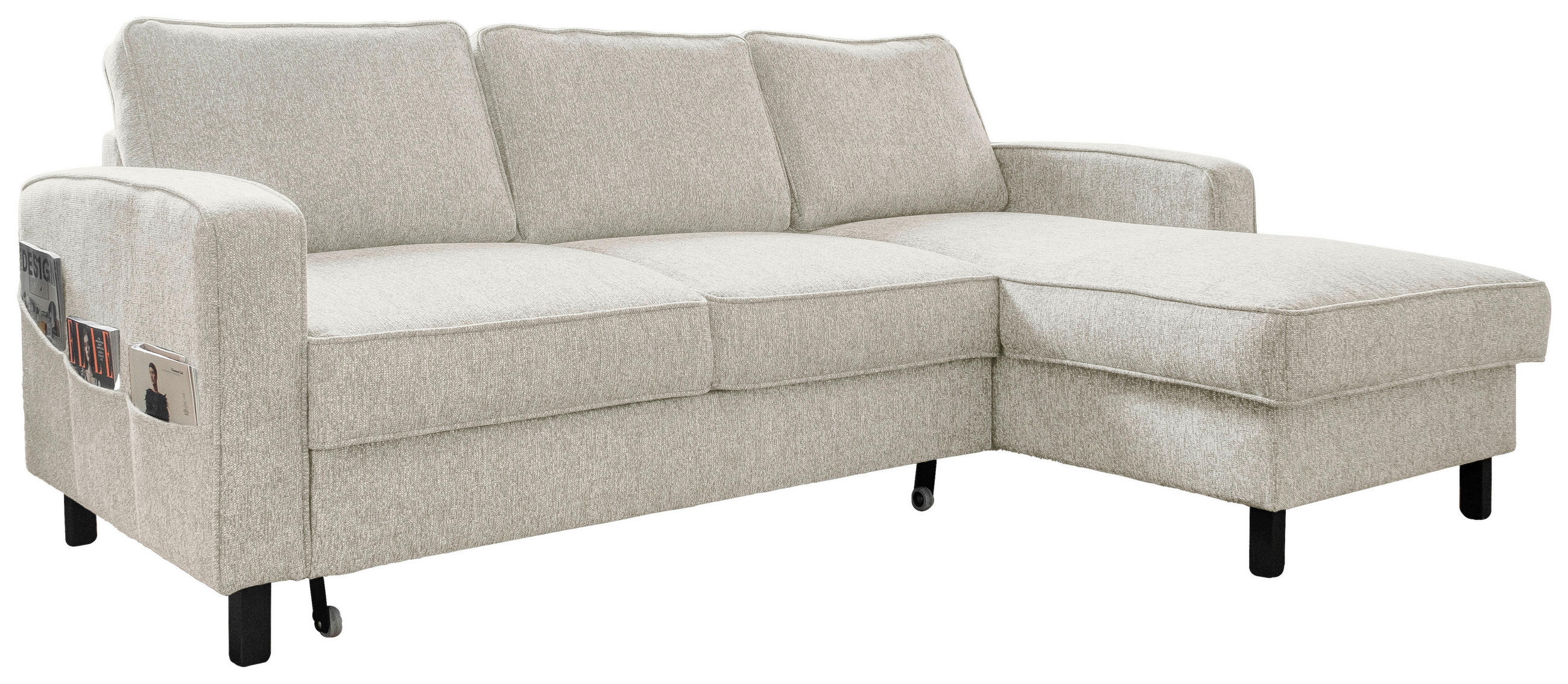 ECKSOFA Beige Struktur  - Beige/Schwarz, Holz/Textil (228/148cm) - MID.YOU