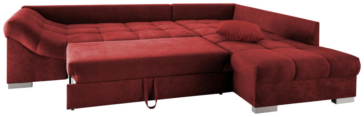 ECKSCHLAFSOFA Rot Mikrofaser  - Silberfarben/Rot, Design, Holz/Textil (298/202cm) - MID.YOU