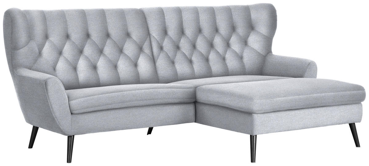 ECKSOFA in Flachgewebe Hellgrau  - Hellgrau/Schwarz, Design, Holz/Textil (237/165cm) - Stylife