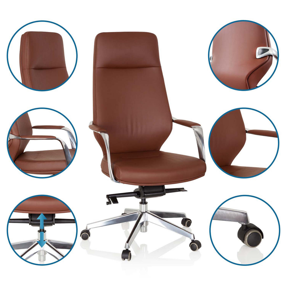 DREHSTUHL  in Lederlook Braun  - Silberfarben/Braun, Basics, Kunststoff/Textil (63/133/65cm) - MID.YOU