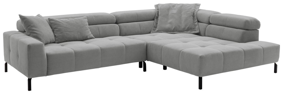 ECKSOFA in Feincord Grau  - Schwarz/Grau, Konventionell, Textil/Metall (311/219cm) - Hom`in