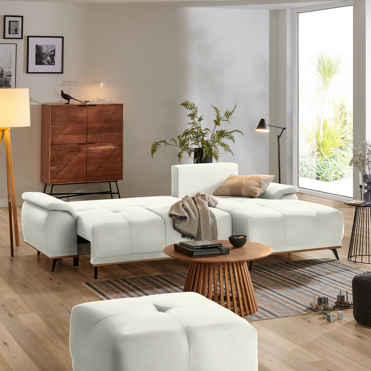 ECKSOFA in Struktur Weiss  - Weiss/Schwarz, Modern, Textil/Metall (262/168cm) - home24