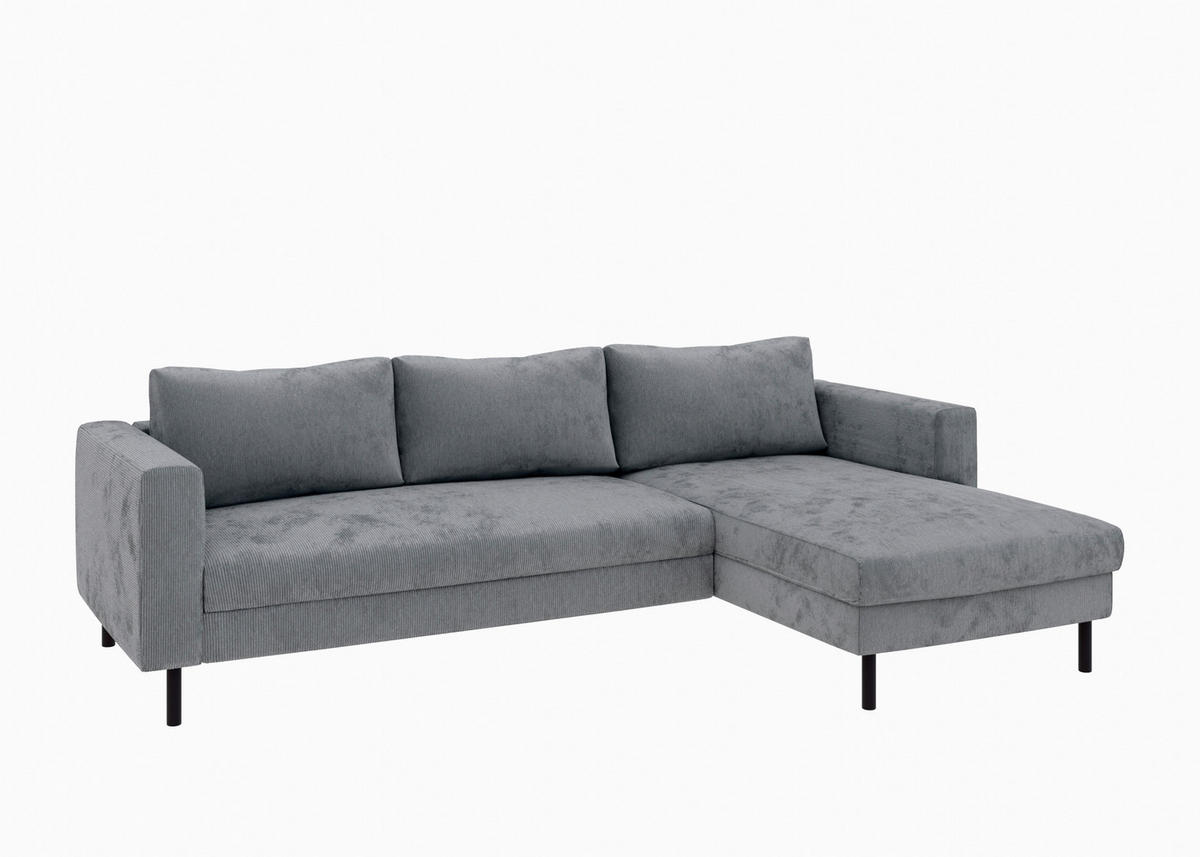 ECKSOFA Dunkelgrau Cord  - Dunkelgrau/Schwarz, MODERN, Textil/Metall (232/161cm) - Trendmanufaktur