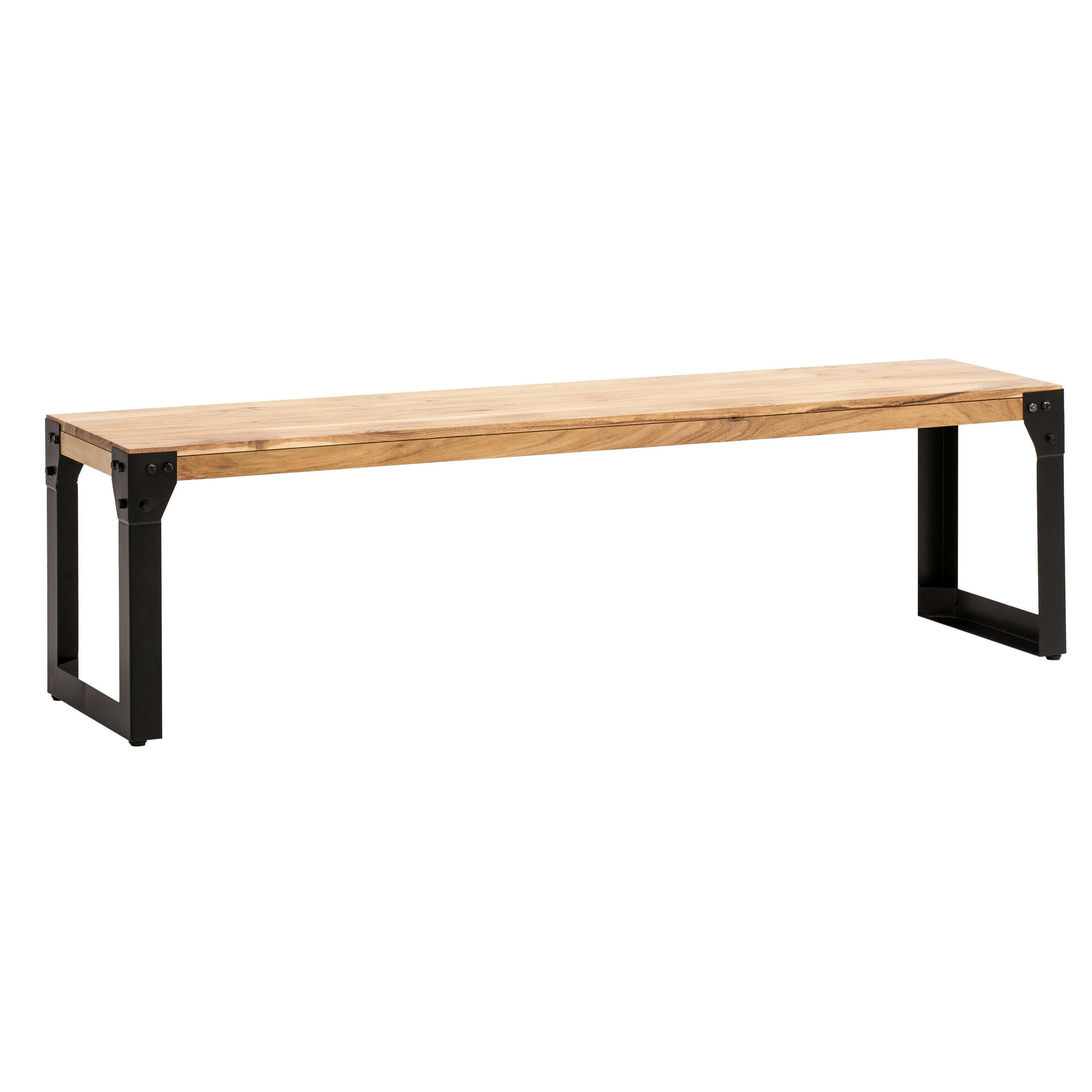 SITZBANK 140/45/40 cm Akaziefarben Akazie massiv Metall  - Schwarz/Akaziefarben, Design, Holz/Metall (140/45/40cm) - MID.YOU