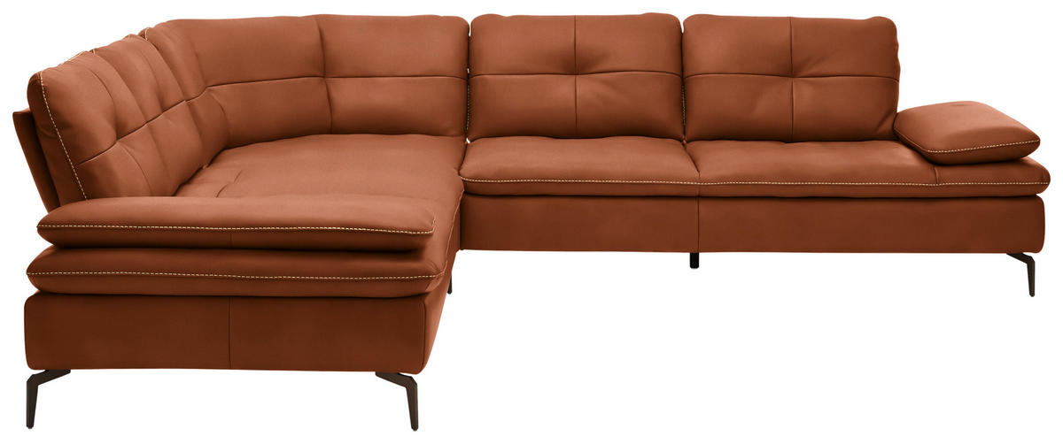 ECKSOFA in Echtleder Cognac  - Cognac/Beige, Design, Leder/Metall (298/298cm) - Chilliano