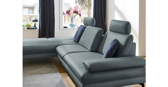 ECKSOFA in Echtleder Blaugrau 195/308 cm - Blaugrau/Schwarz, Design, Leder/Metall (195/308cm) - Dieter Knoll