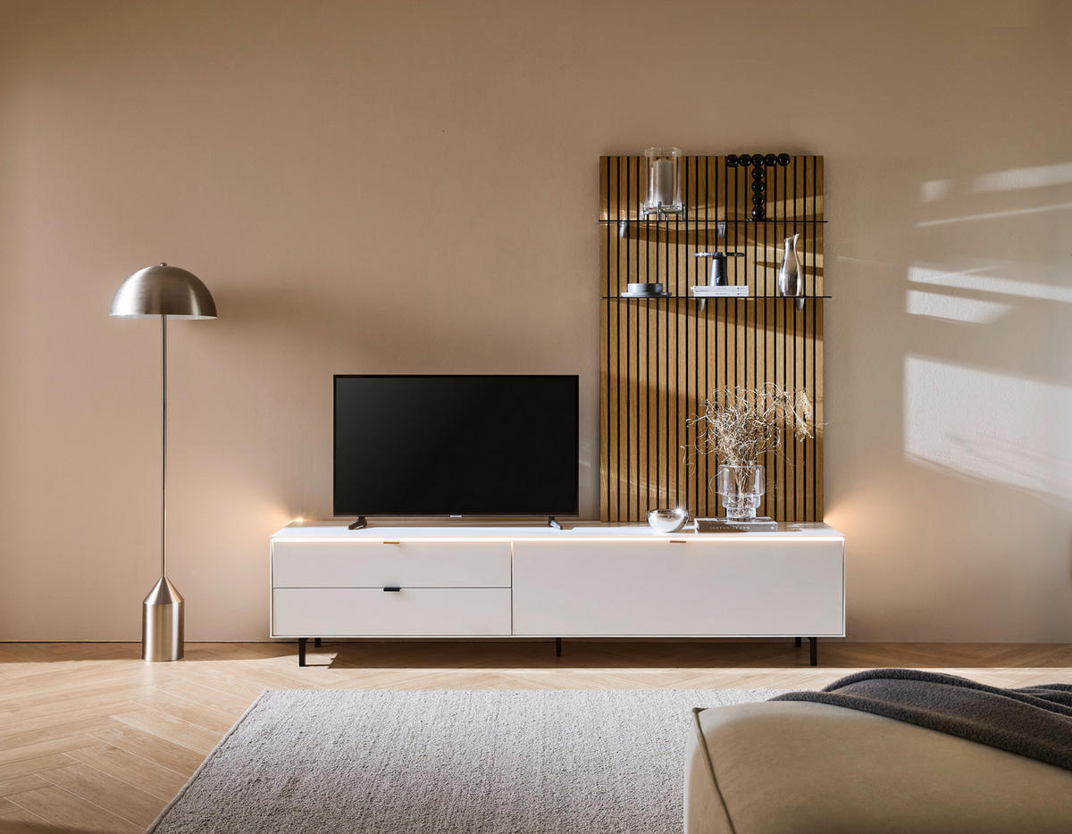 WOHNWAND  in Naturfarben, Weiss 216/149/46 cm  - Weiss/Naturfarben, Design, Glas/Holzwerkstoff (216/149/46cm) - Dieter Knoll