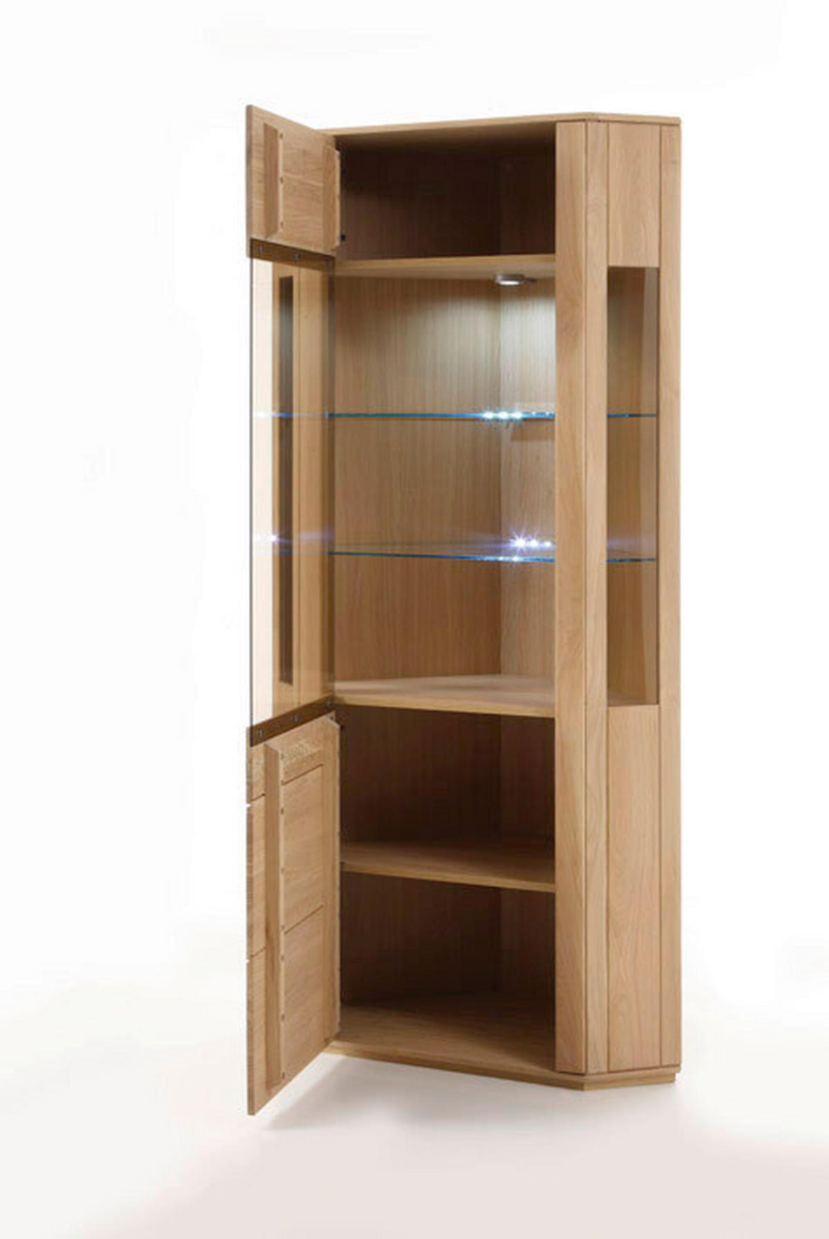 ECKVITRINE  in furniert, teilmassiv Eiche Eichefarben - Eichefarben/Silberfarben, Design, Glas/Holz (69/209/69cm) - Livetastic