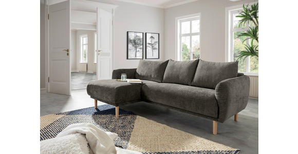 ECKSOFA Dunkelgrau Flachgewebe  - Dunkelgrau/Buchefarben, KONVENTIONELL, Holz/Textil (144/230cm) - Carryhome