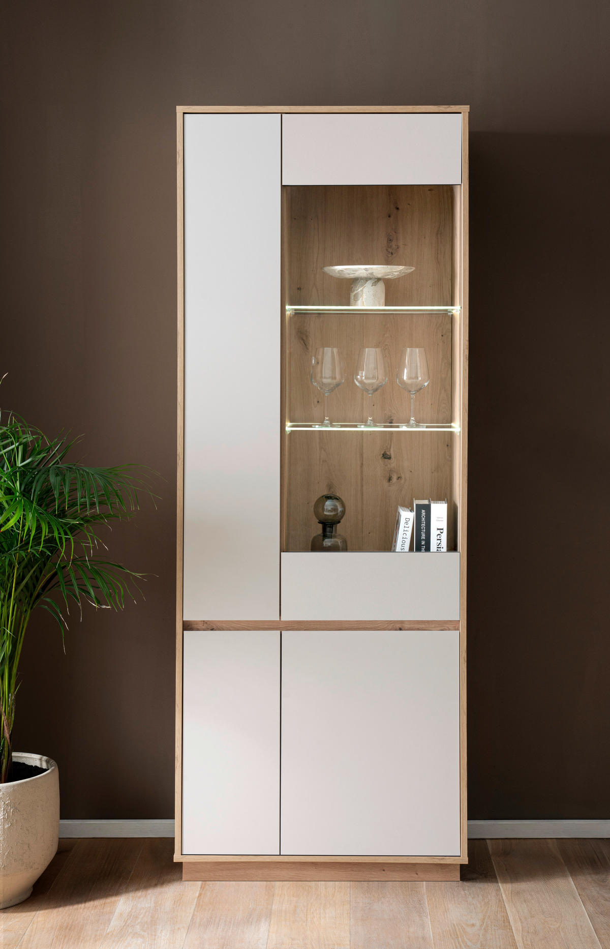 VITRINE  in Eiche Artisan, Kaschmir - Kaschmir/Eiche Artisan, Design, Glas/Holzwerkstoff (75/205/40cm) - MID.YOU