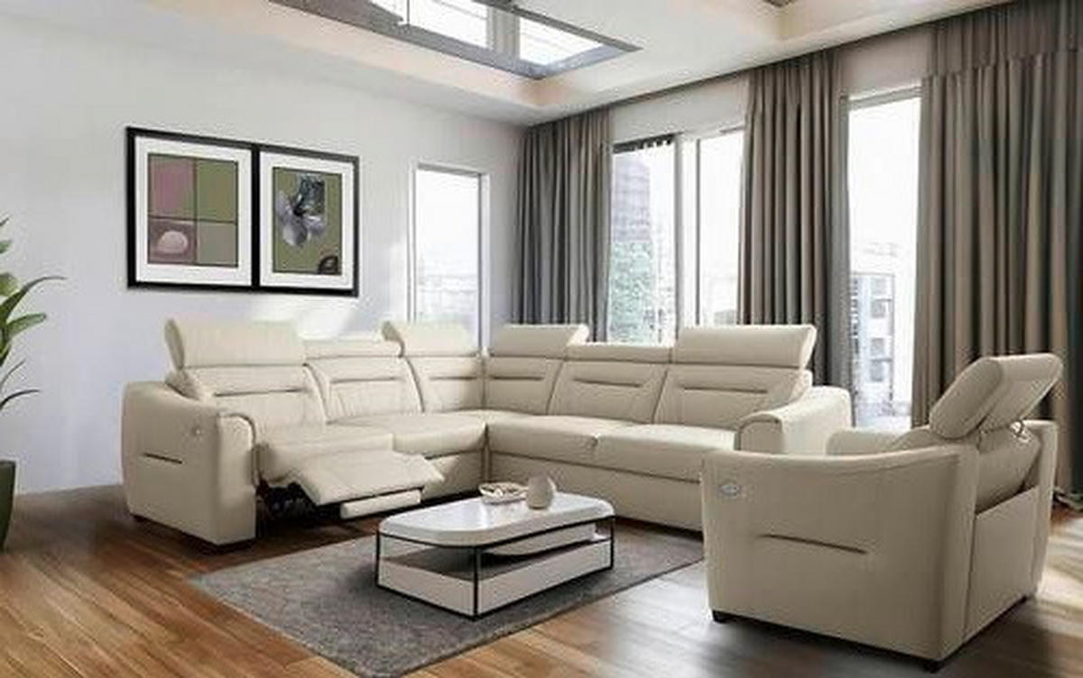 ECKSOFA Creme Echtleder Lederlook Schlaffunktion, Rücken echt, Relaxfunktion, Kopfteilverstellung  - Wengefarben/Creme, Design, Leder/Holz (260/260cm) - Celina Home