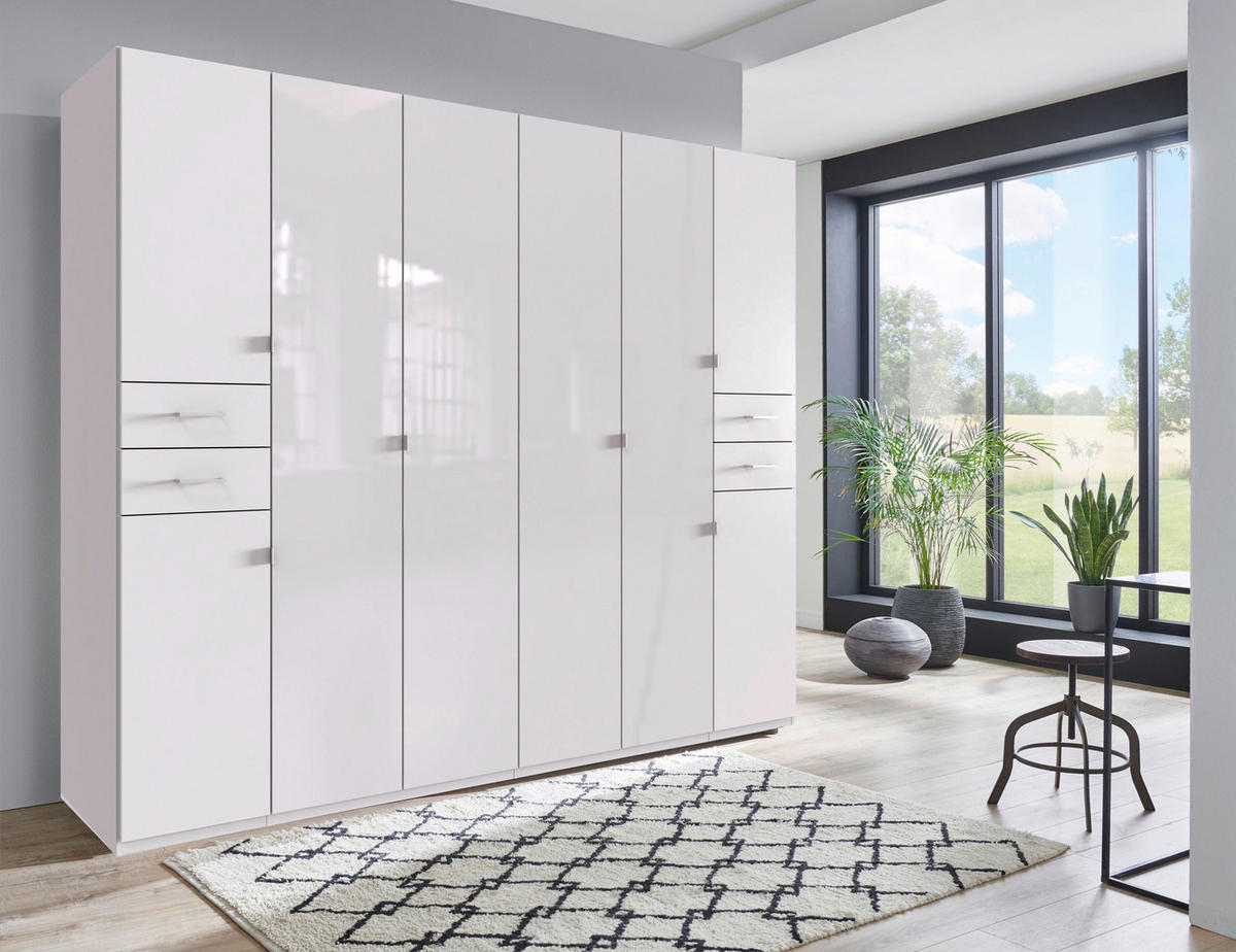 KLEIDERSCHRANK  in Weiß  - Silberfarben/Weiß, KONVENTIONELL, Glas/Holzwerkstoff (270/208/58cm) - Modante