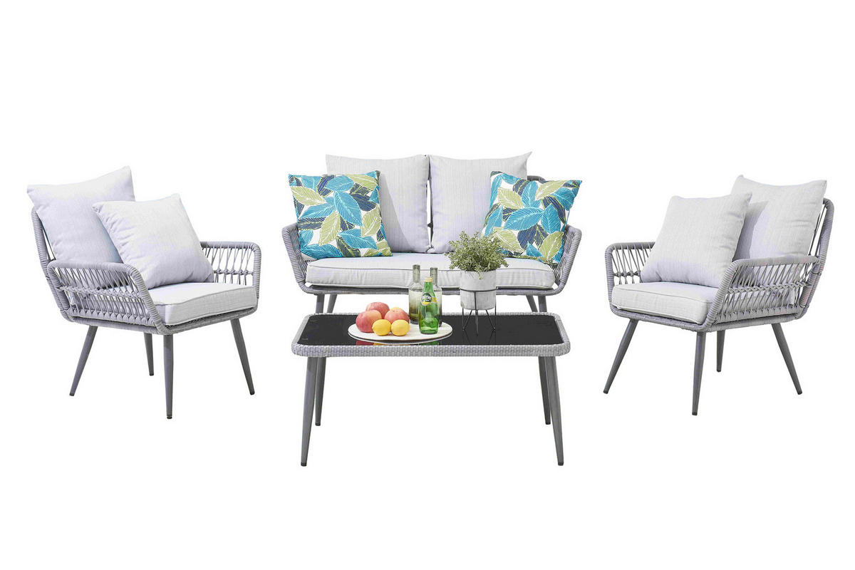 GARTENSET 4-teilig  - Hellgrau/Schwarz, Design, Glas/Kunststoff - Livetastic