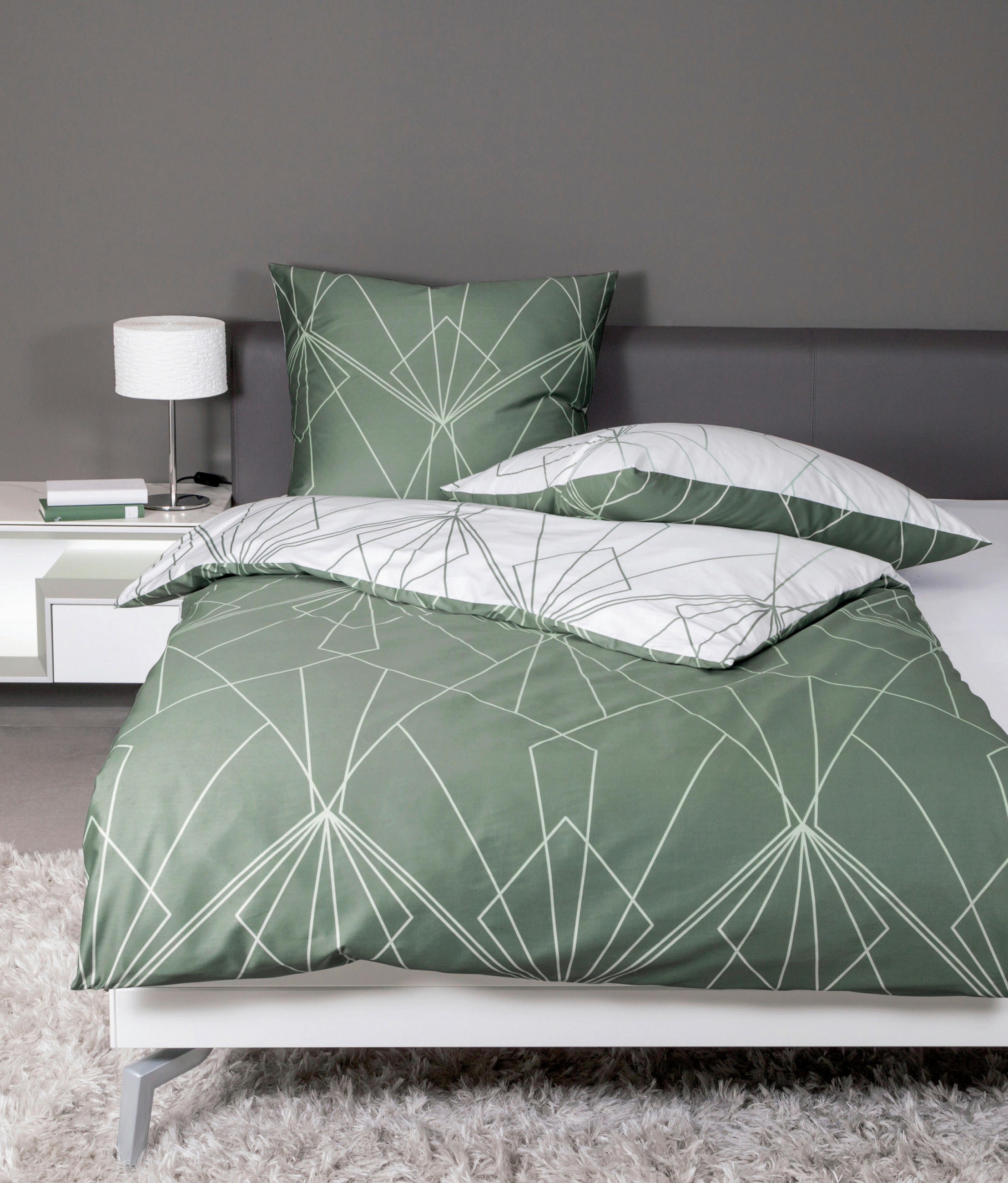 WENDEBETTWÄSCHE J.D. Makosatin 155/220 cm  - Jadegrün, Design, Textil (155/220cm) - Janine